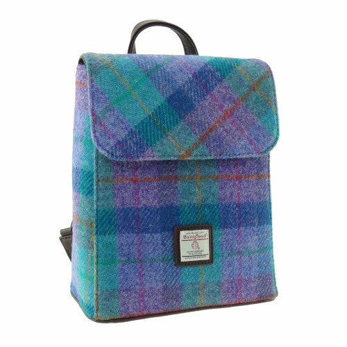 Glen Appin Harris Tweed Mini Tummel Backpack - COL079 Green and Purple Tartan