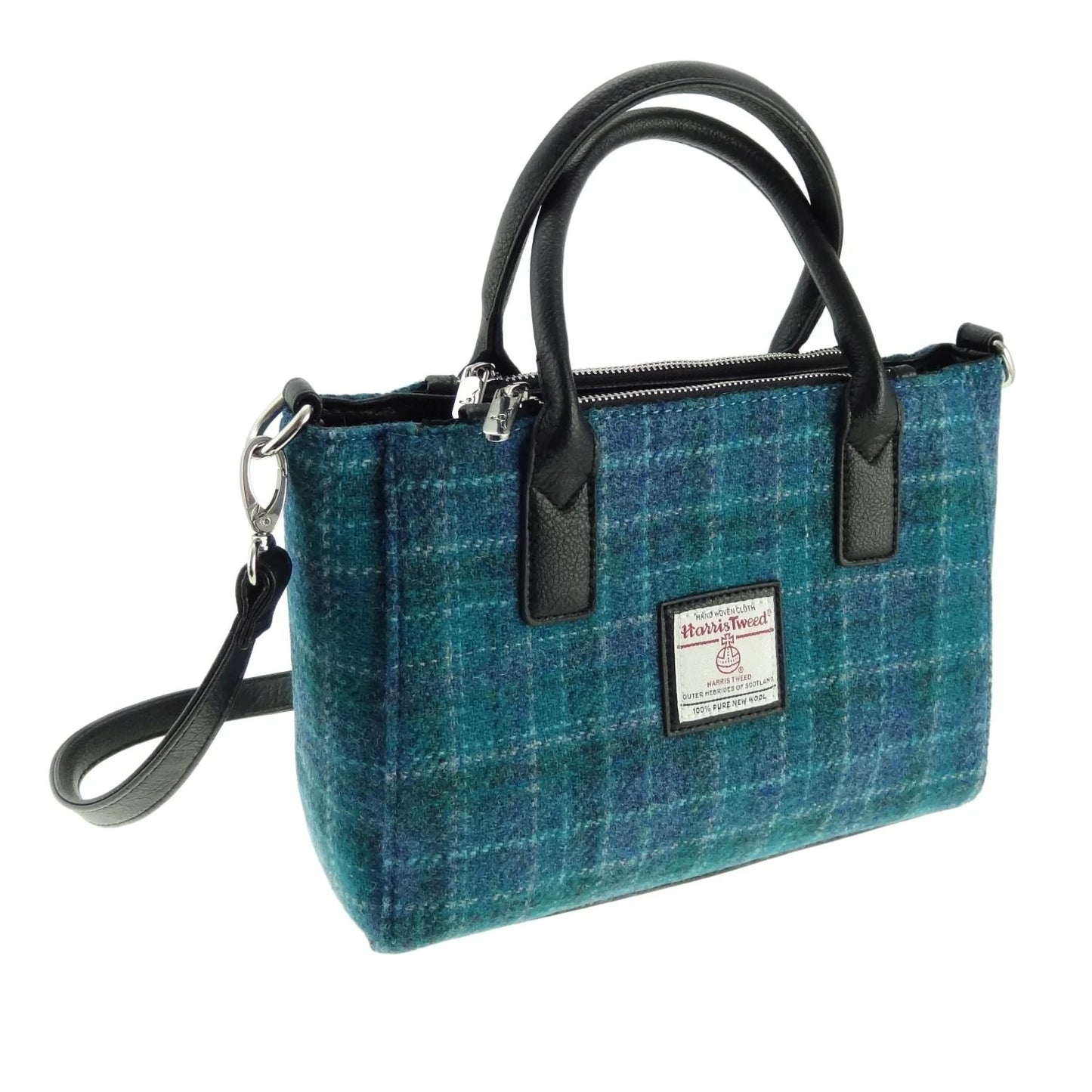 Harris Tweed Brora Small Tote Bag - COL092 Sea Blue Check