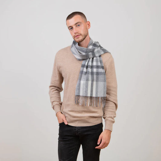 Lambswool Scarf - Monochrome Stepping Check