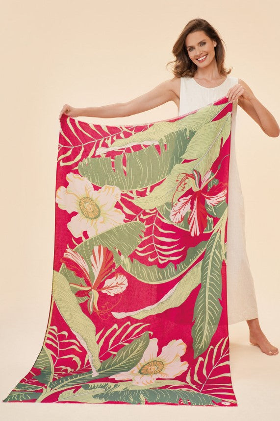 PRI179 POWDER DELICATE TROPICAL SCARF
