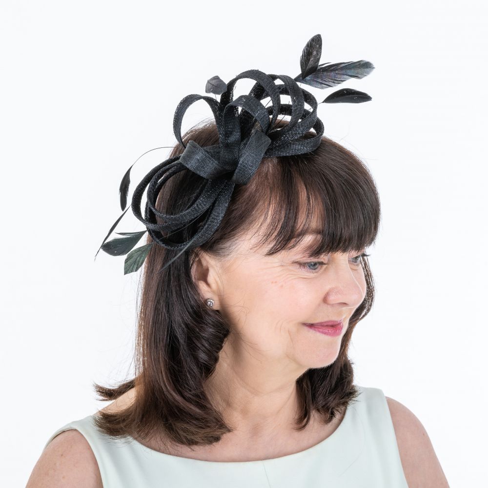 JBees Black Fascinator with Loops & Feathers