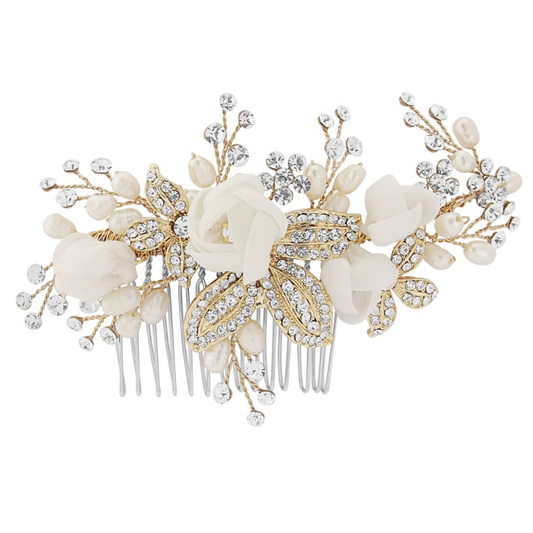 Freya Luxe Freshwater Pearl Gold Bridal Comb