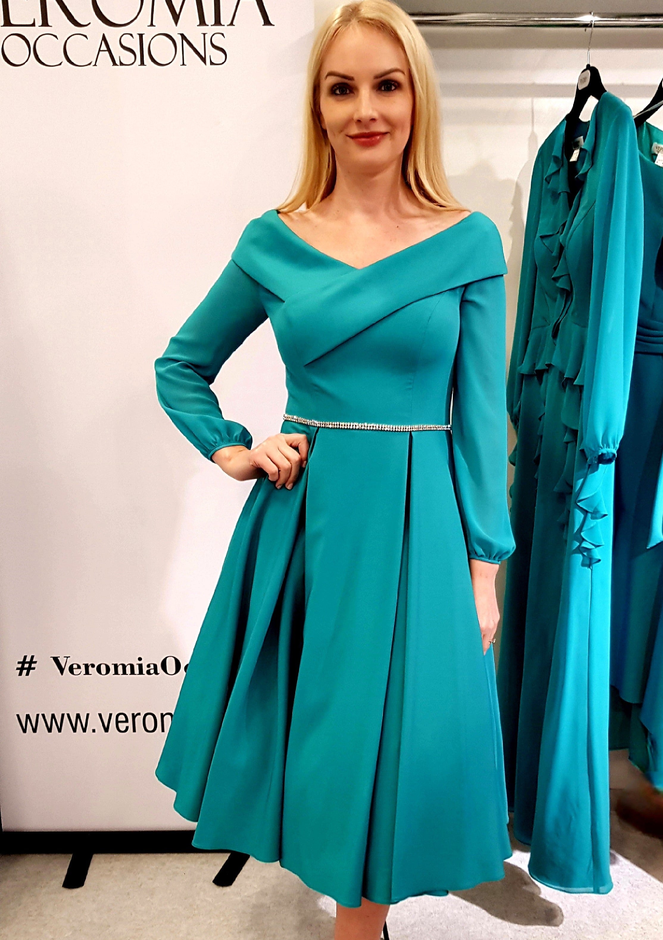 Teal store occasion dress