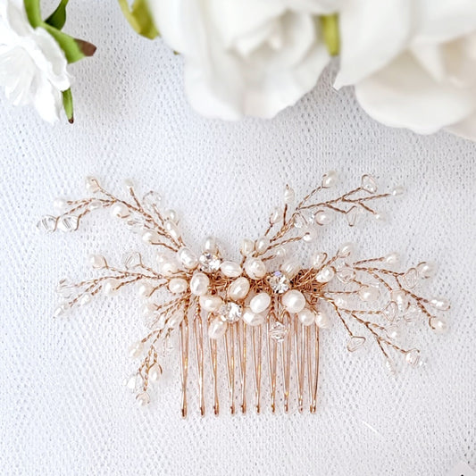 Rose Gold Freshwater Pearl Bridal Comb
