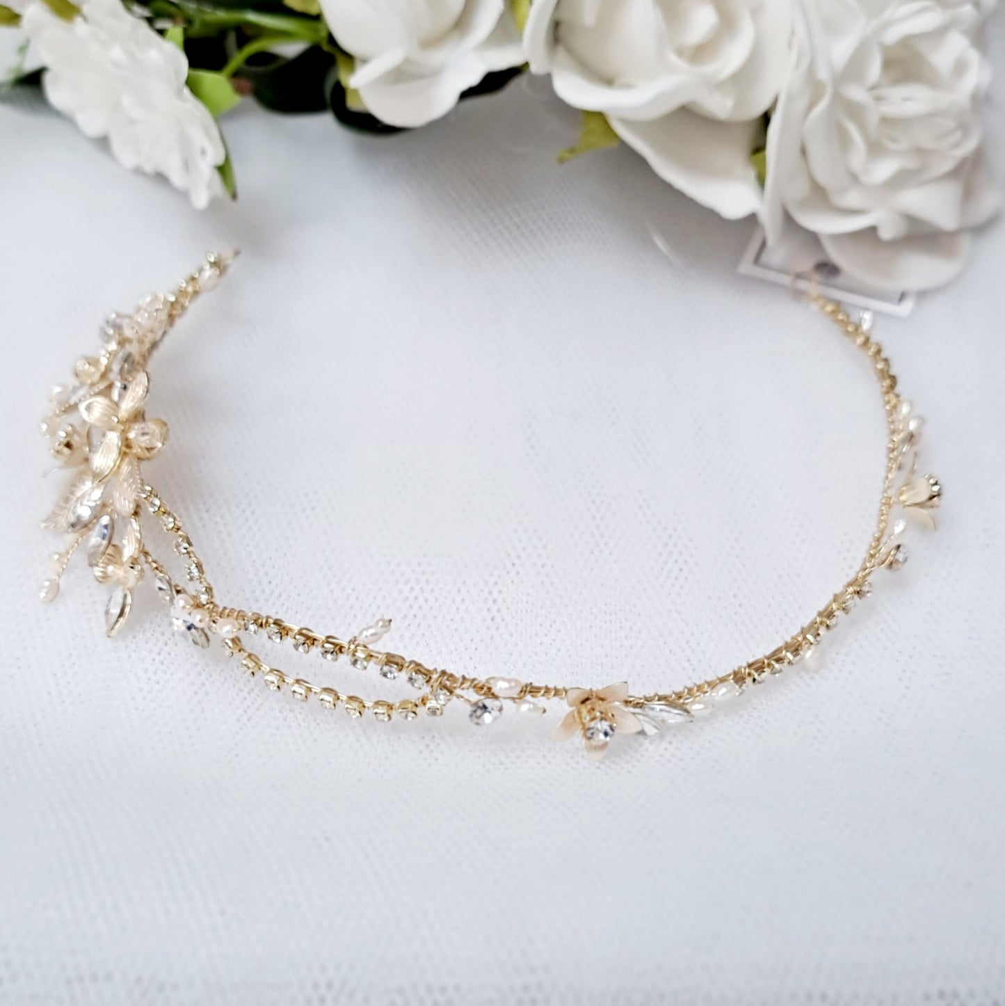 Soft Gold Leaf & Diamante Hair Vine