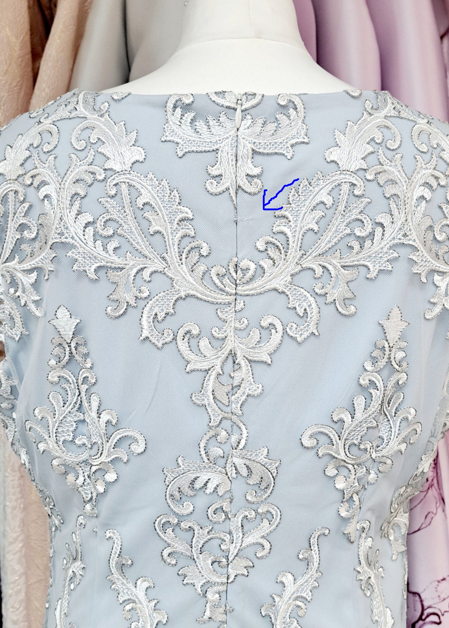 Frank Lyman Pale Blue and White Lace Occasion Dress