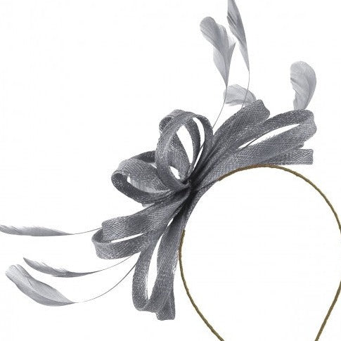 Steel Silver Fascinator with Loops & Feathers