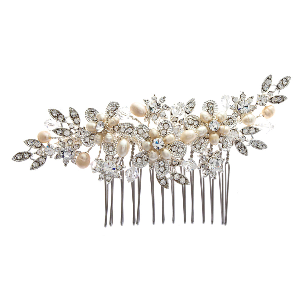 Bouquet Freshwater Pearl & Diamante Bridal Comb