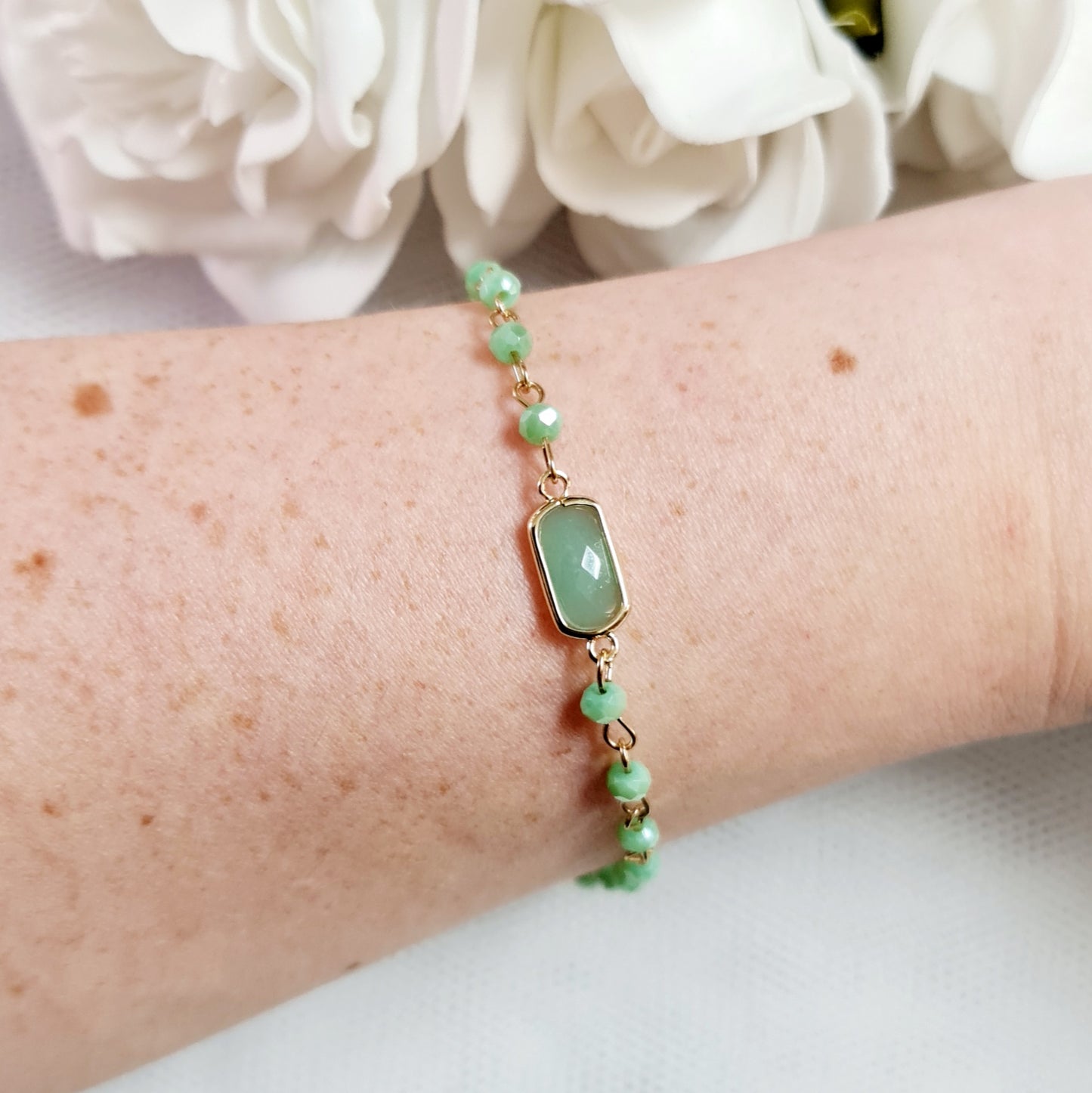 Crystal Clasp Bracelet - Gold and Green