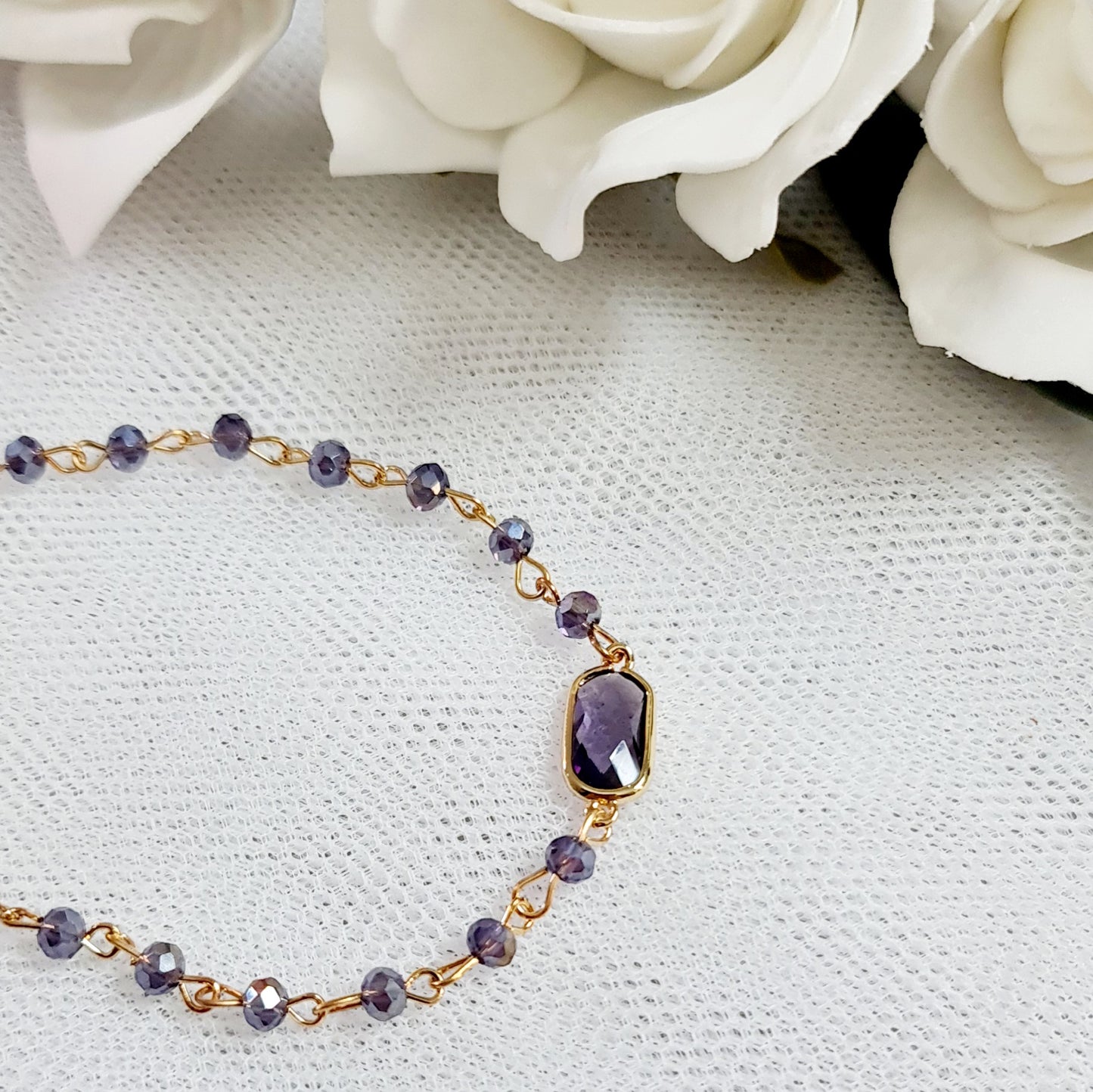 Crystal Clasp Bracelet - Gold and Amethyst Purple