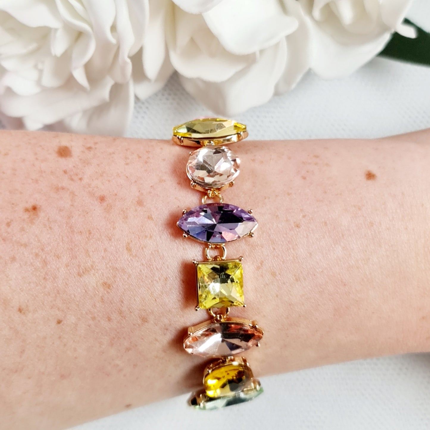 Iris Crystal Clasp Bracelet - Gold Multi