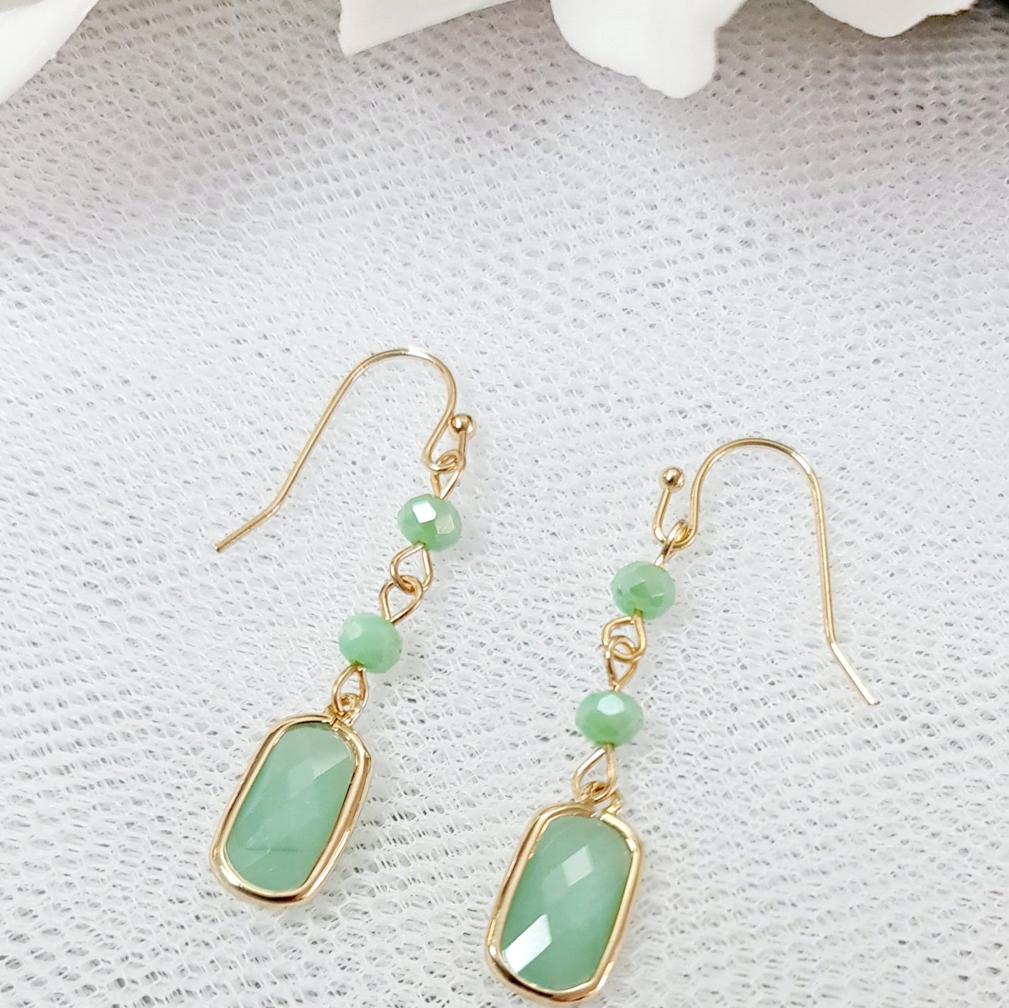 Crystal Drop Earrings - Green