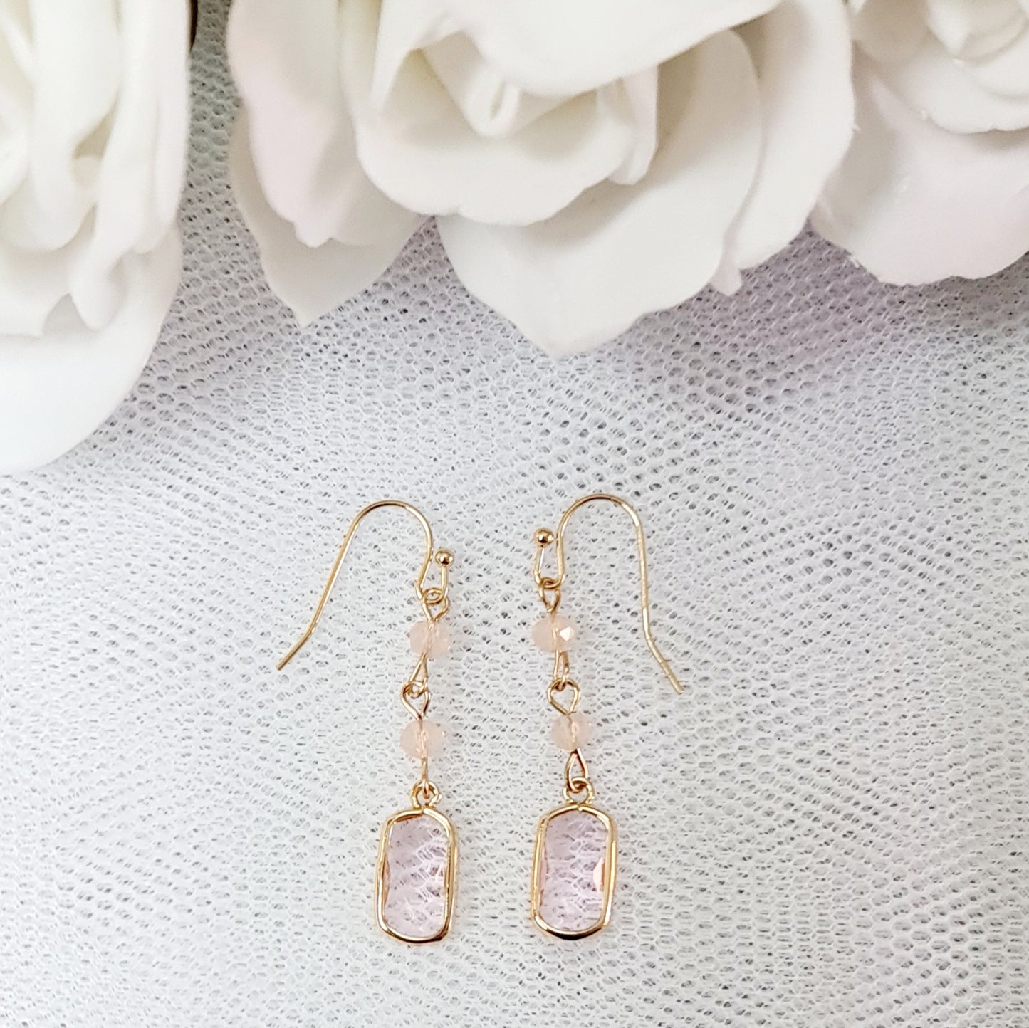 Crystal Drop Earrings - Pink