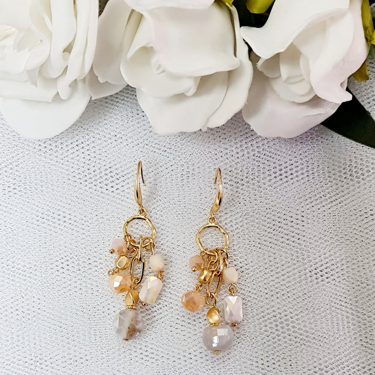 Embellished Drop Earrings - Gold and Pink