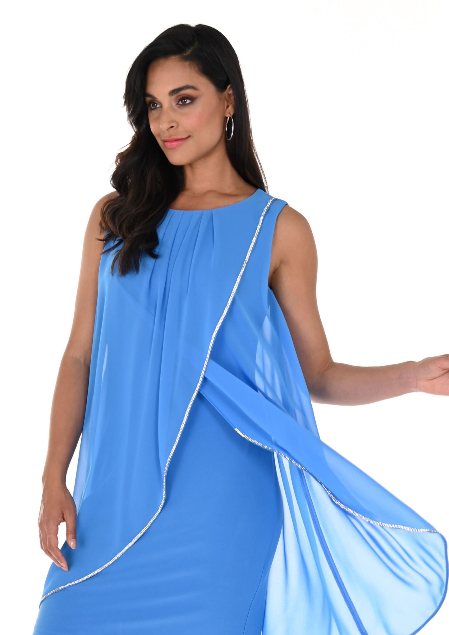 Frank Lyman 248298 Blue Chiffon and Diamante Dress