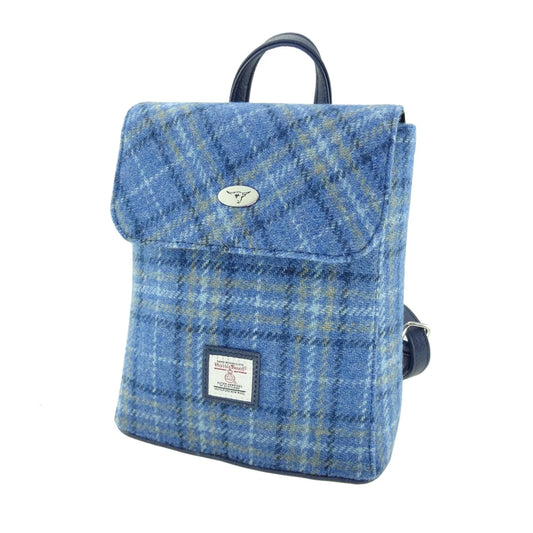 Glen Appin Harris Tweed Mini Tummel Backpack - COL129 Light Blue Check