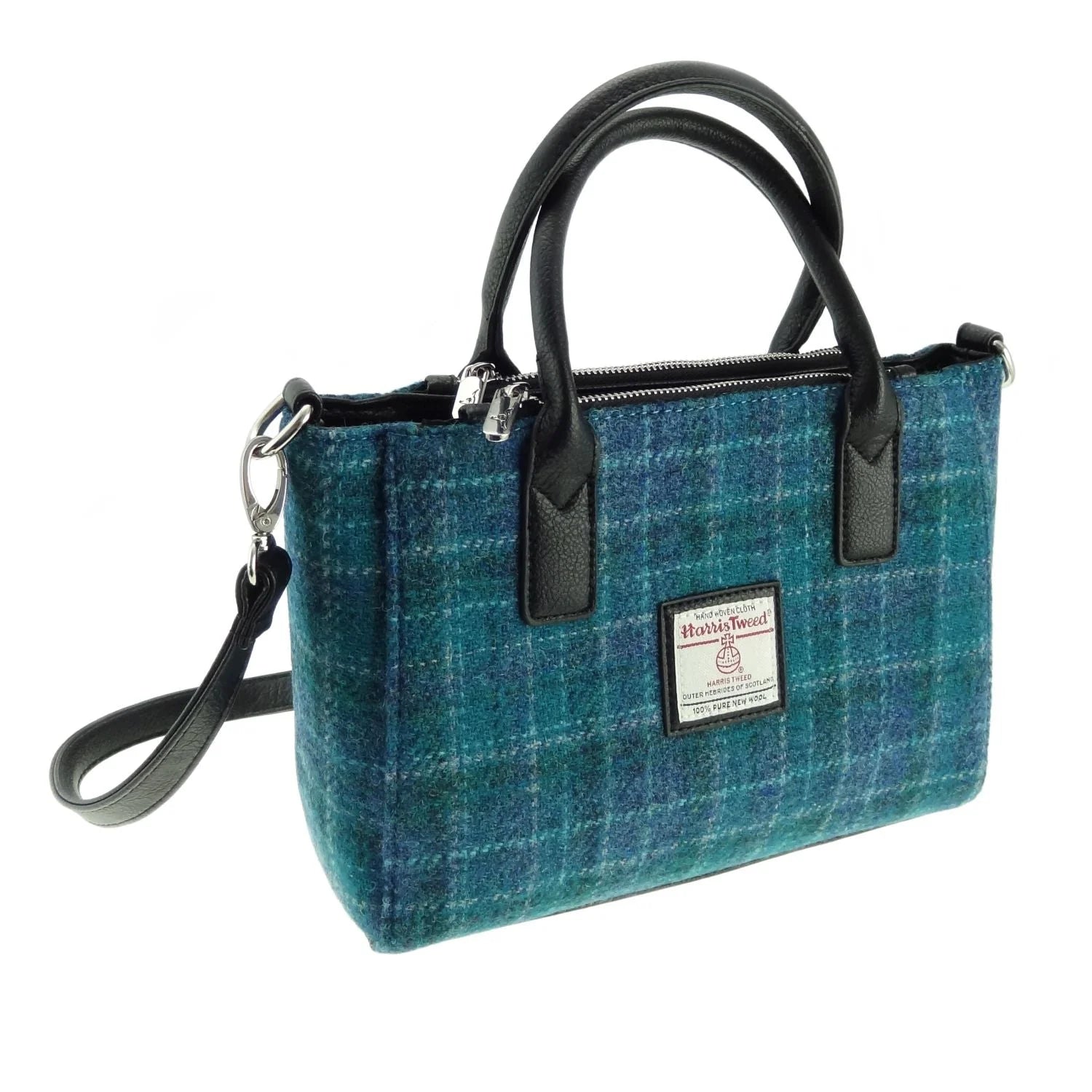 Harris Tweed Brora Small Tote Bag - COL092 Sea Blue Check