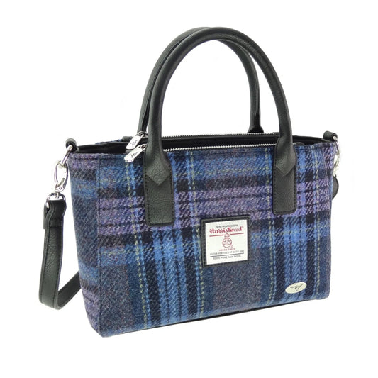 Harris Tweed Brora Small Tote Bag - COL143 Blue & Purple Stewart Tartan