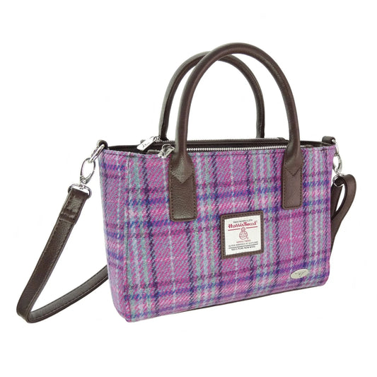 Harris Tweed Brora Small Tote Bag - COL146 Purple & Mint Check