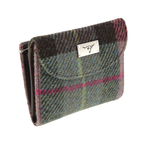 Harris Tweed Jura Purse - COL137 Muted Green and Rose Pink Tartan