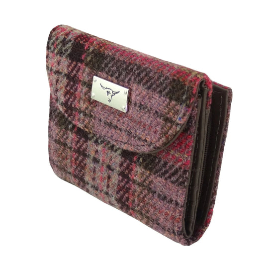 Harris Tweed 'Jura' Short Wallet in Burgundy & Pink Stewart Tartan