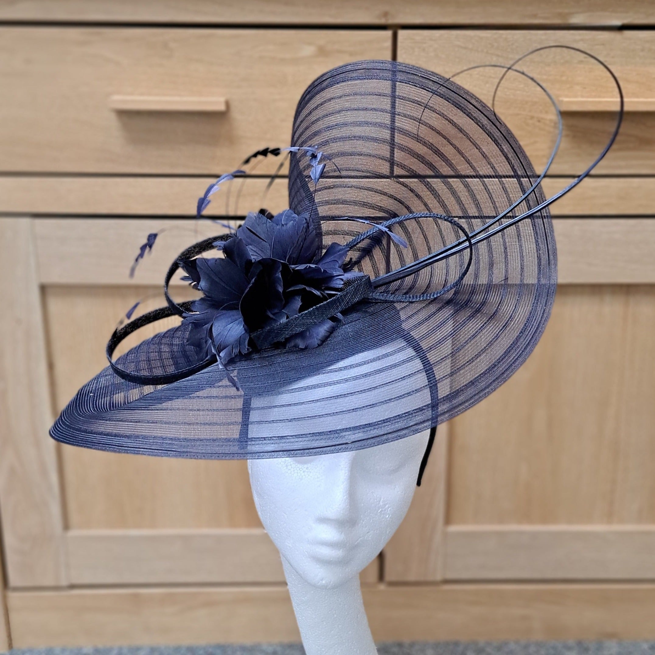 JB20212 Large Navy Statement Fascinator on Pillbox Hat