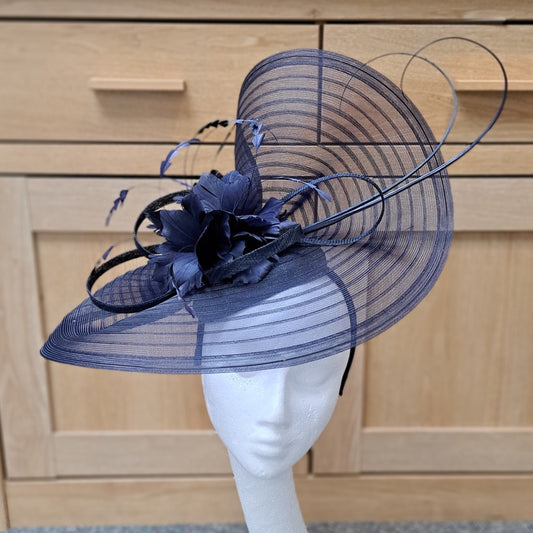 Large Navy Statement Fascinator on Pillbox Hat