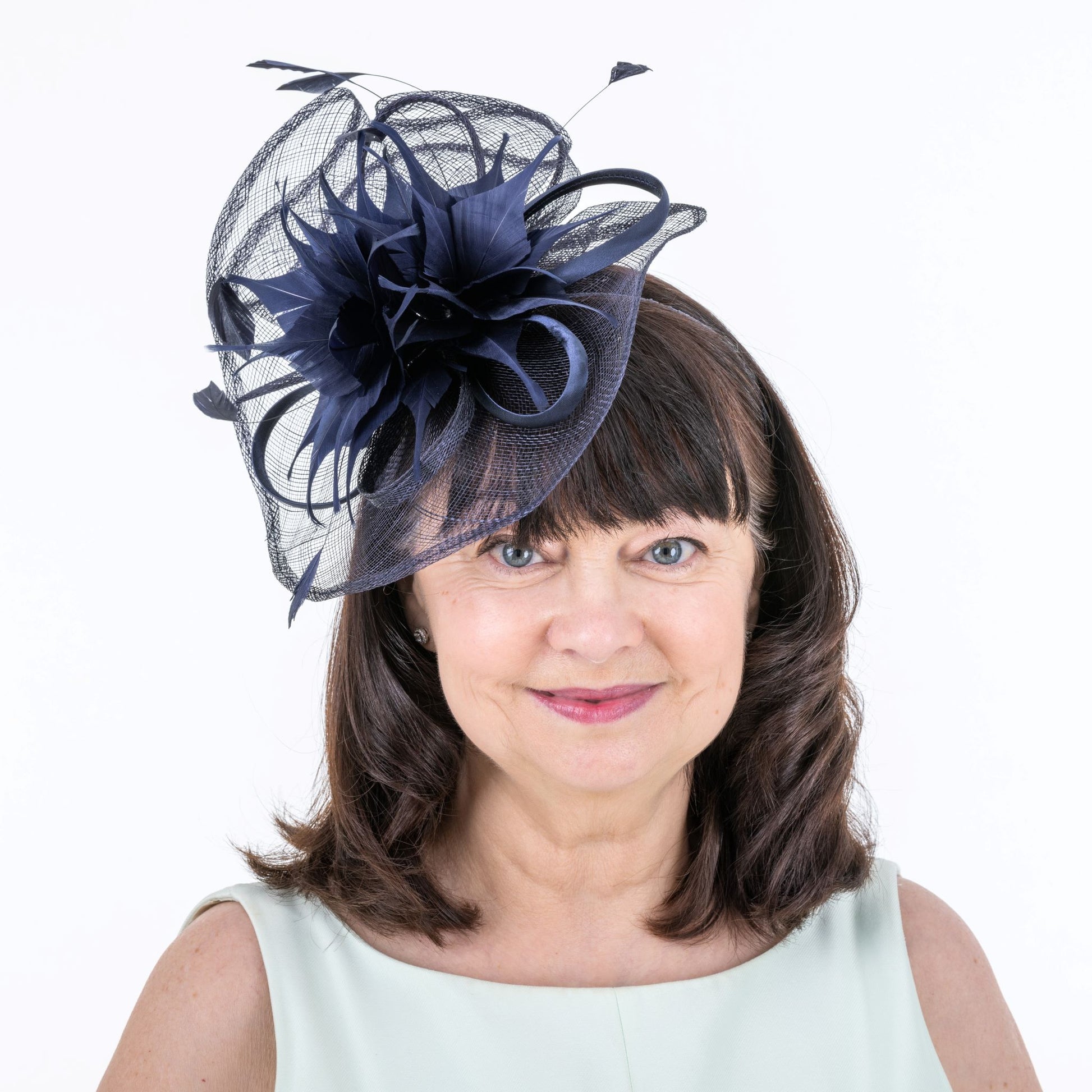 Large Navy Fascinator with Feather Flower