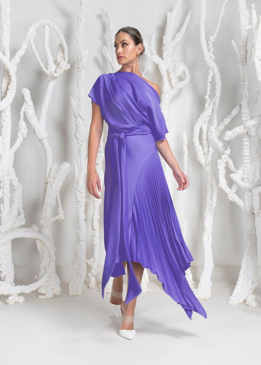 Kevan Jon Mila Pleat Knee Violet Dress