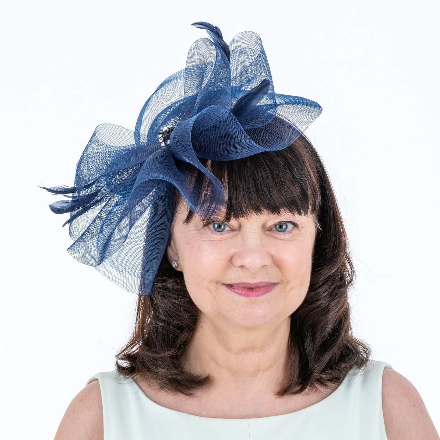 Large Navy Crin Fascinator with Diamante