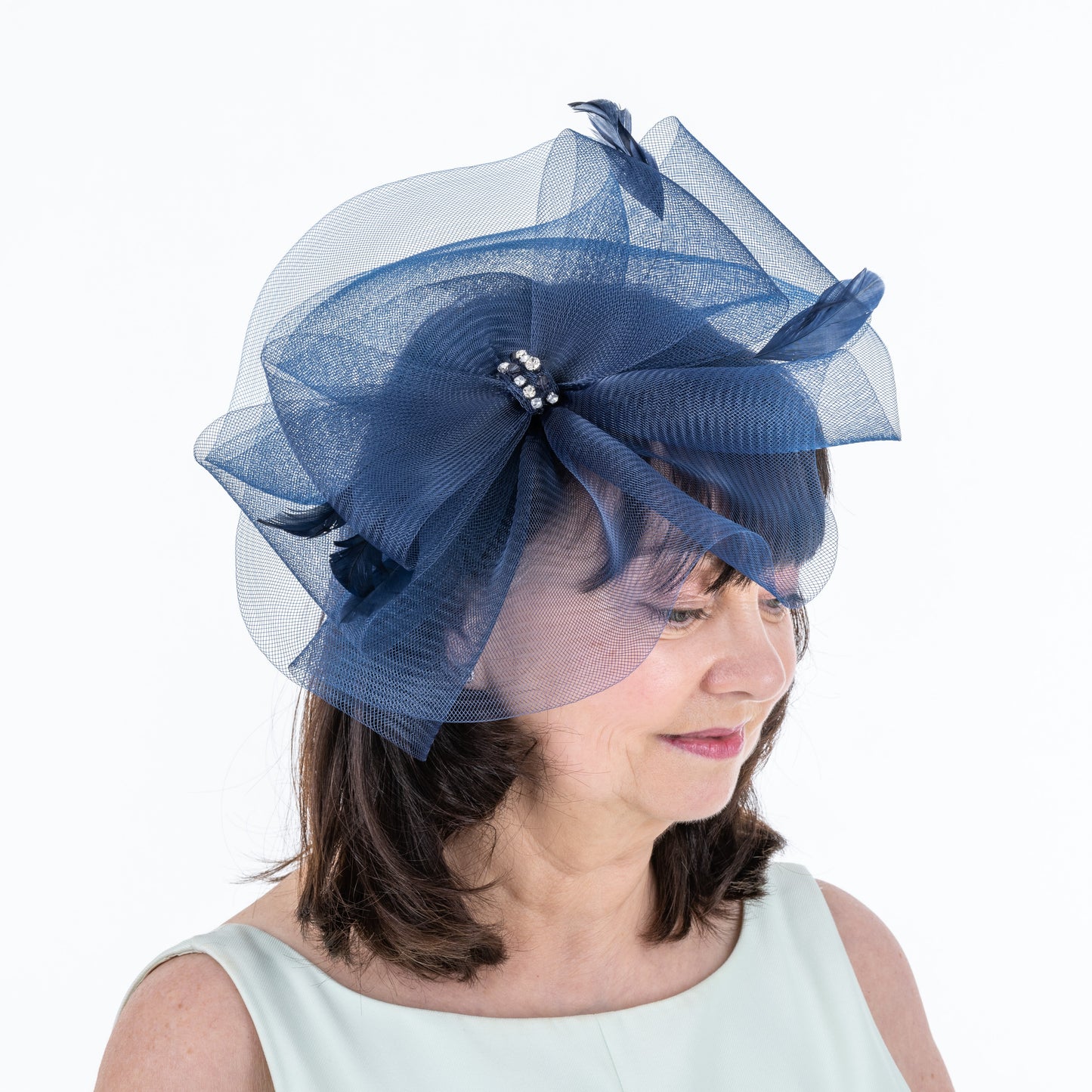 Large Navy Crin Fascinator with Diamante