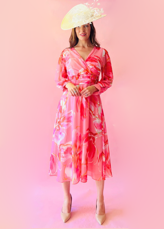 Lizabella 2650 Pink Print Occasion Dress