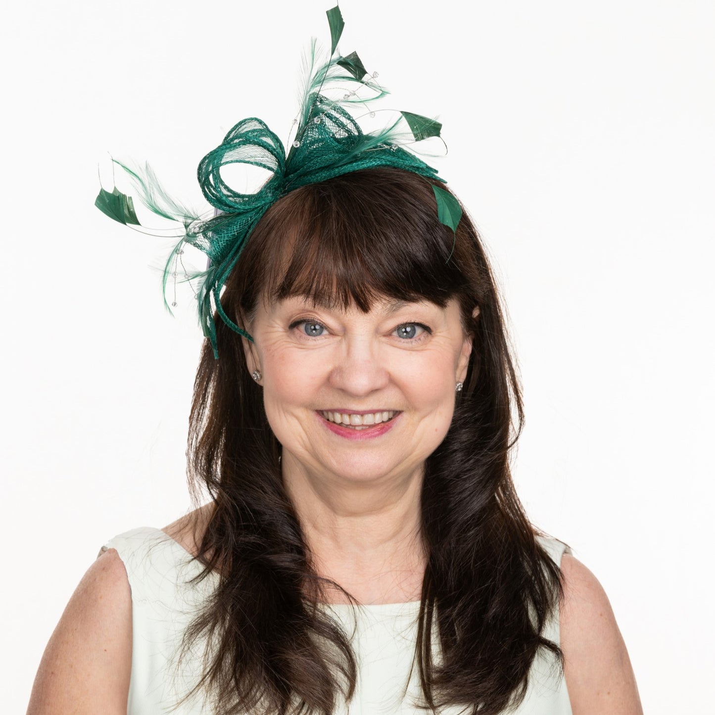 Emerald Green Crystal and Feather Fascinator