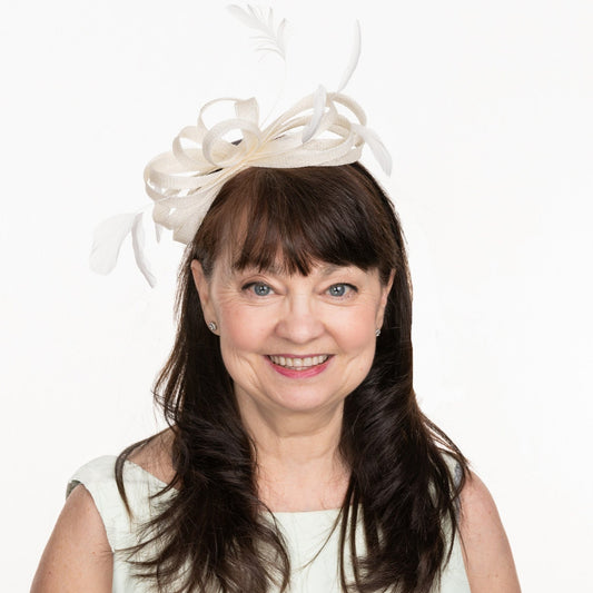 White Fascinator with Loops & Feathers