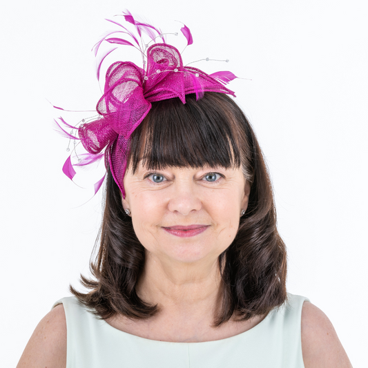 Fuchsia Fascinator with Feathers & Crystals