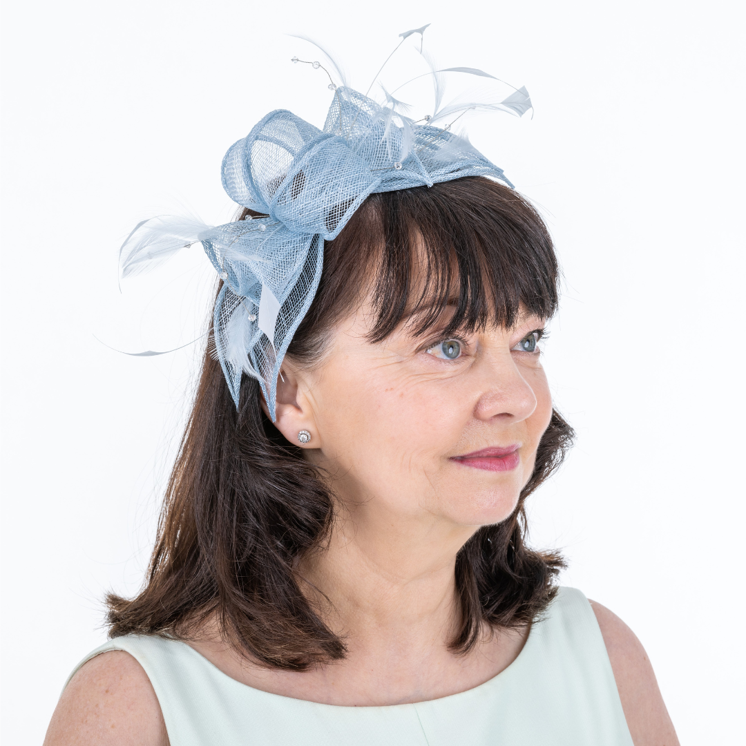 Powder Blue Fascinator with Feathers & Crystals