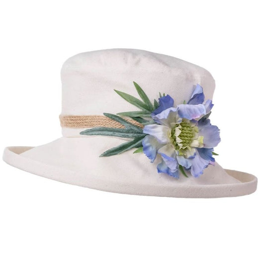 Proppa Toppa PT49 Cream Cotton Hat with Pale Blue Flower