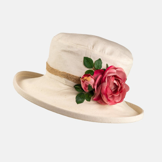 Proppa Toppa PT49 Cream Cotton Hat with Pink Mix Flower