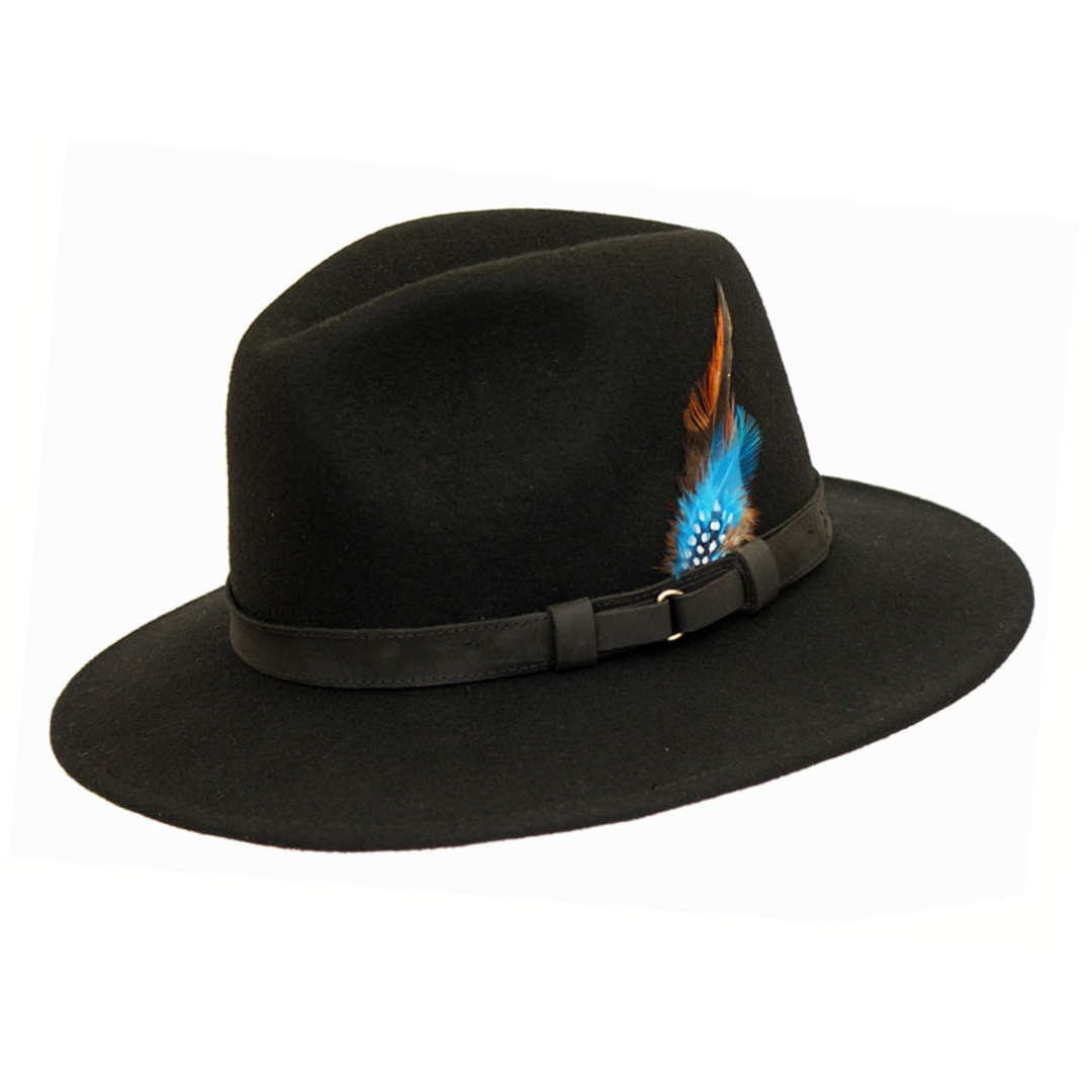 Wool Felt Ranger Fedora - Black