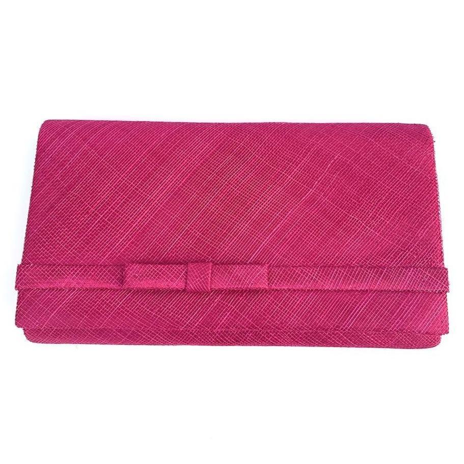 Raspberry Sinamay Clutch bag with arm strap