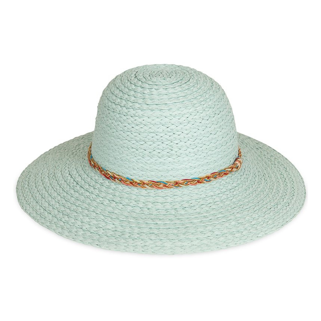 S463 Wide Brim Aqua Straw Hat with Plaited Band