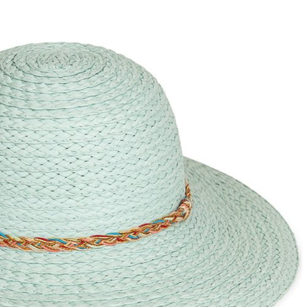 S463 Wide Brim Aqua Straw Hat with Plaited Band