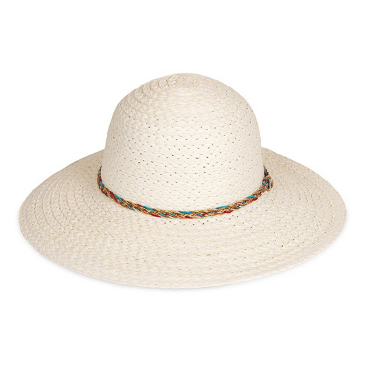 S463 Wide Brim Cream Straw Hat with Plaited Band