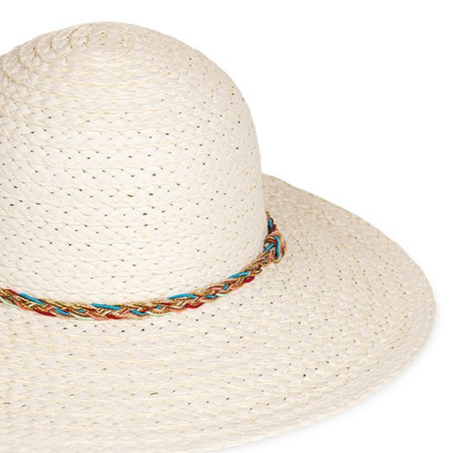 S463 Wide Brim Cream Straw Hat with Plaited Band