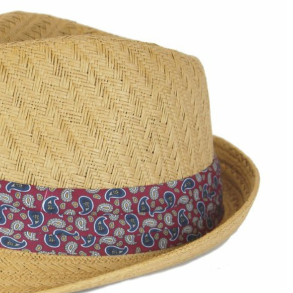 S506 Straw Trilby Hat with Plum Print Band