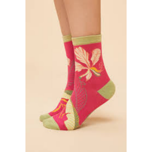 Powder Accessories Dark Rose Bamboo Socks - Delicate Tropical