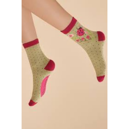 Powder Accessories Sage Bamboo Socks - Ladybird