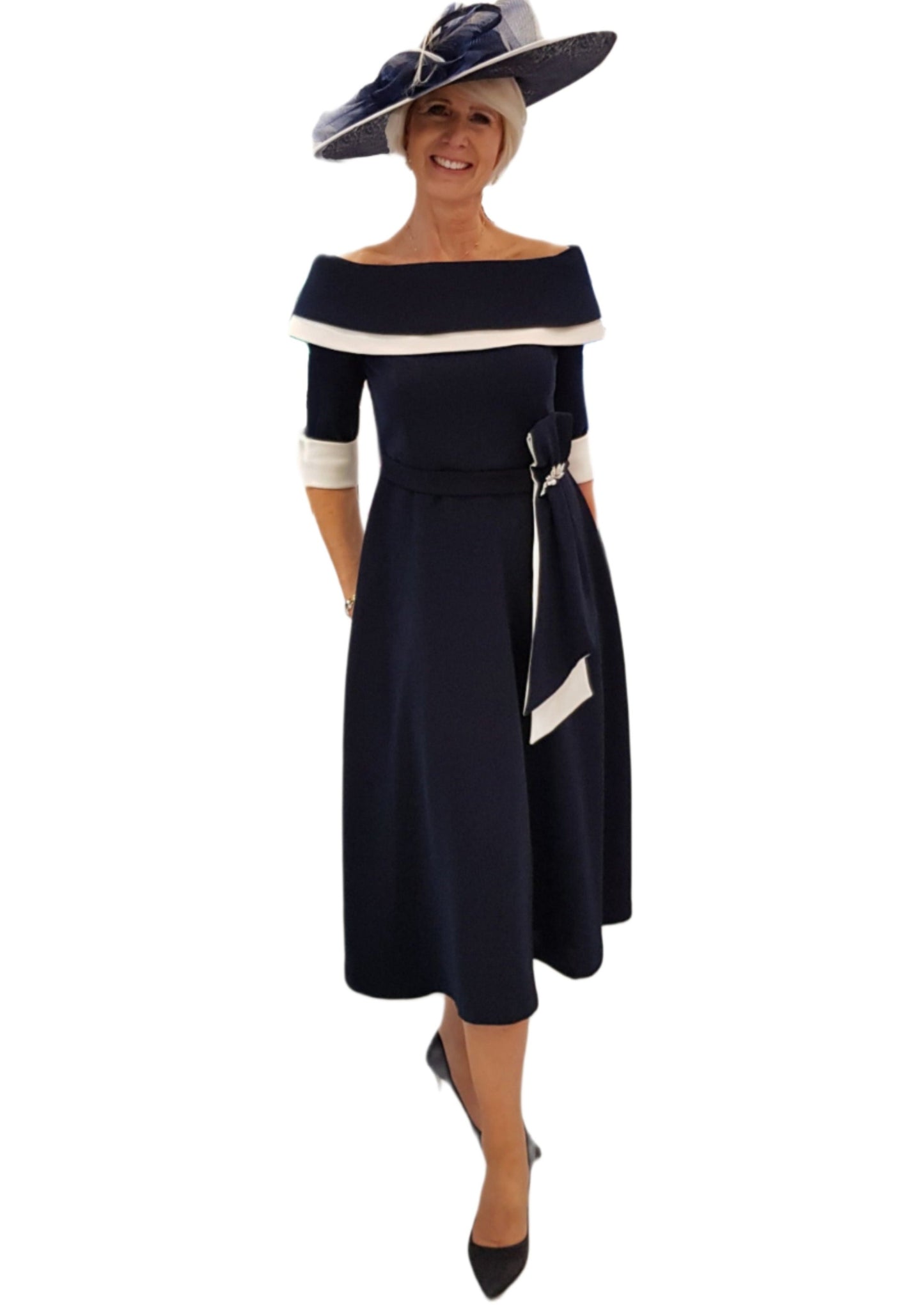 Luis Civit Claudia C Sylvia Navy and White Occasion Dress