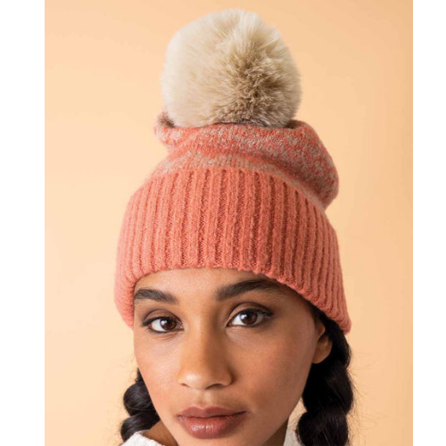 Powder Accessories Bobble Hat - Coral/Taupe