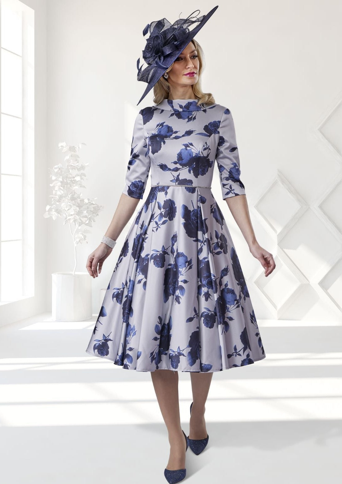 Veromia VO8144 Silver & Navy Occasion Dress